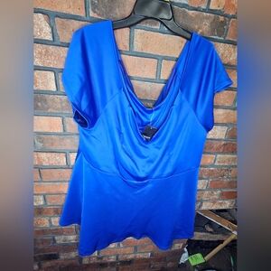 Torrid Peplum Babydoll Soft Knit Top Women 4X Off Shoulder V Bar Blue